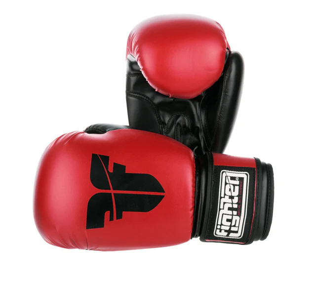Fighter Synthetic Leather PU Basic Boxing Gloves - red/black, 1376APURD