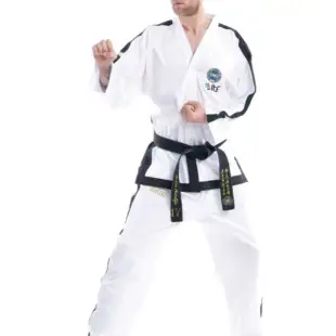 TOP TEN ITF Taekwon-do Instructor Uniform - Premium Gold Dobok - White/Black, 16782-1 ( 4th - 6th Dan)