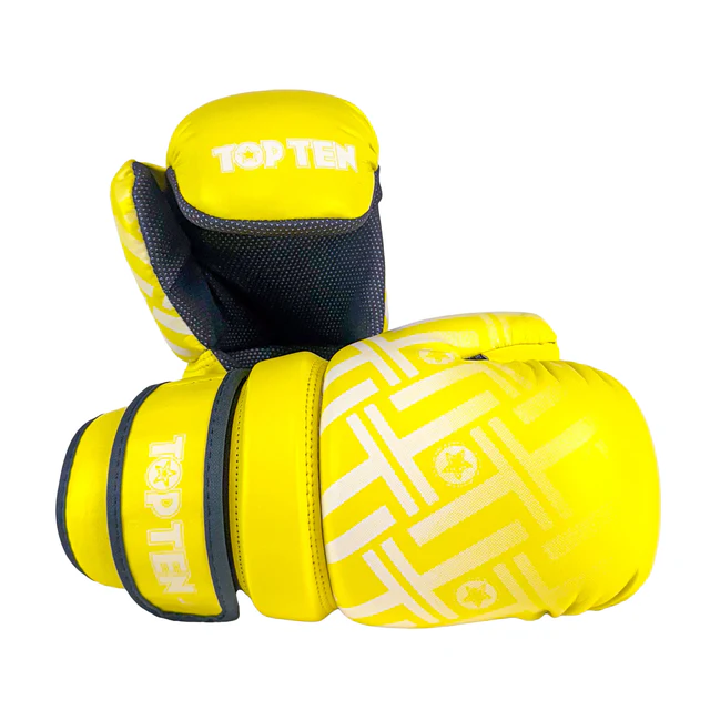 TOP TEN Glossy neon matte yellow /black Prism Pointfighter Open-Hand Gloves